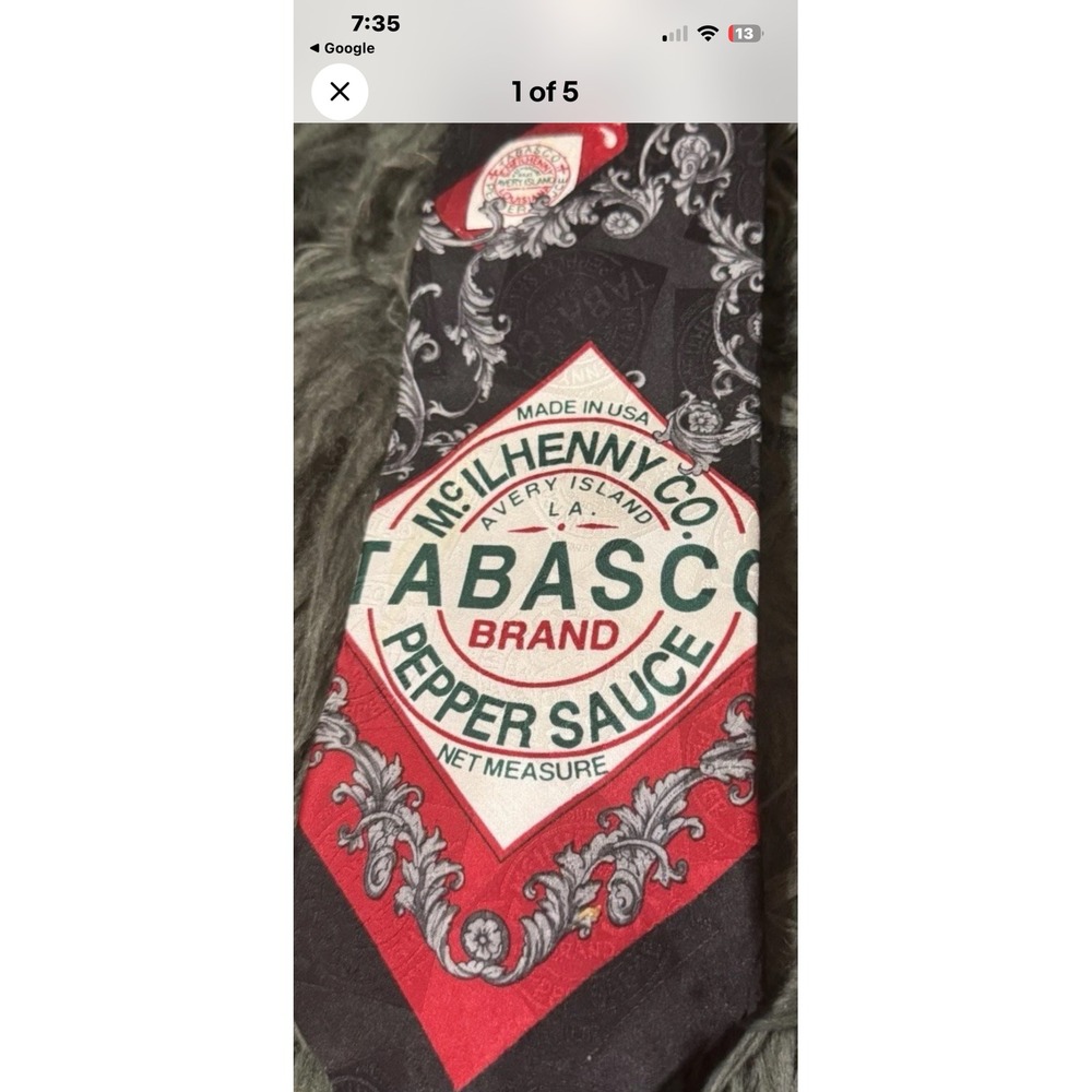 Tabasco McIlhenny Co Mens Silk Necktie Pepper Sauce Bottle Novelty Black Red Tie